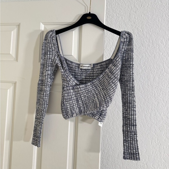 Self-Portrait Ribbed Knit Cropped Top Crossover Ribbed - Picture 2 of 7